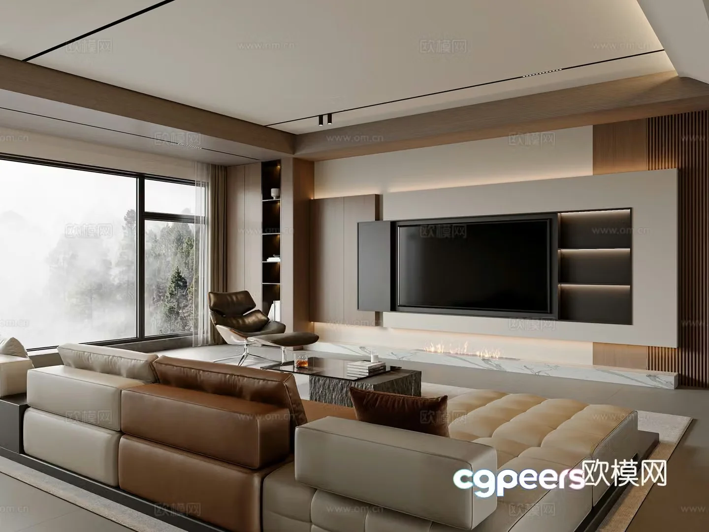 Modern simple living room sofa and coffee table combination leisure chair TV cabinet living room ornaments coffee table 3D model