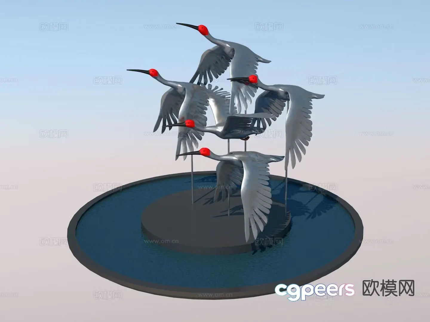 Black-necked Crane Sculpture Landscape Sculpture 3D Model