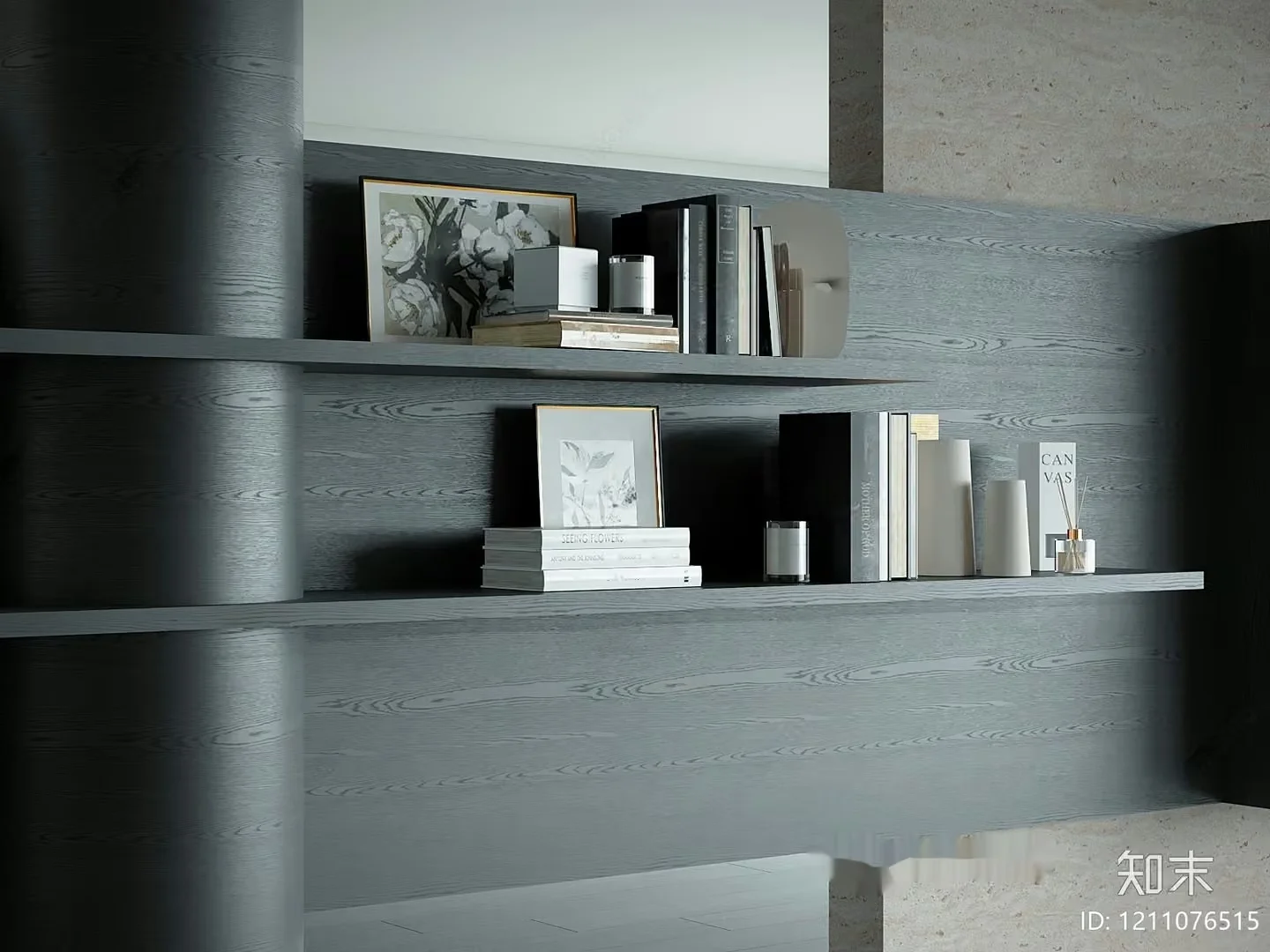 Wooden Bookshelf 3D Model – 11051 – VRAY Render