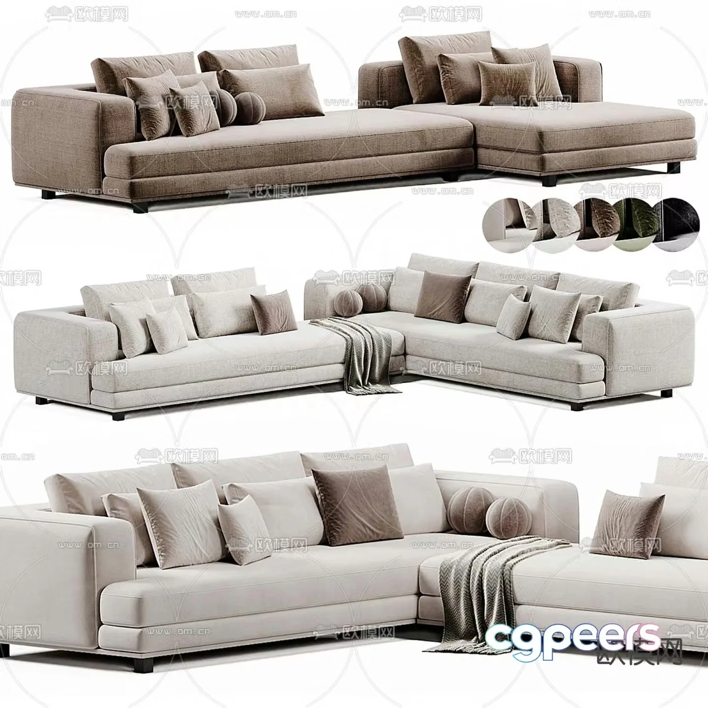 Maxalto modern multi-seater sofa corner sofa 3d model