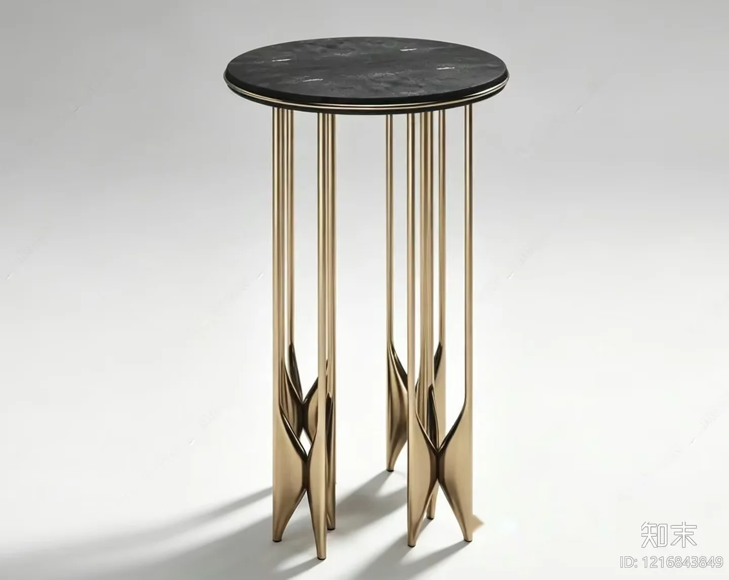 A Small Table With A Black Top And Gold Legs 3D Model – 15534 – VRAY Render