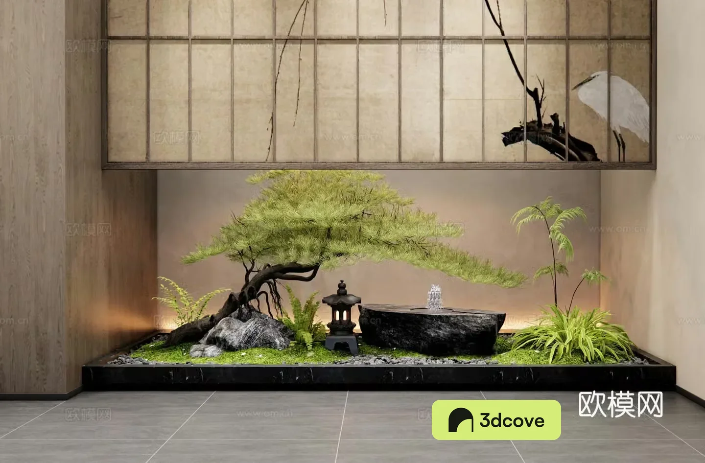 New Chinese style interior landscape patio interior landscape water bowl welcome pine stone courtyard small