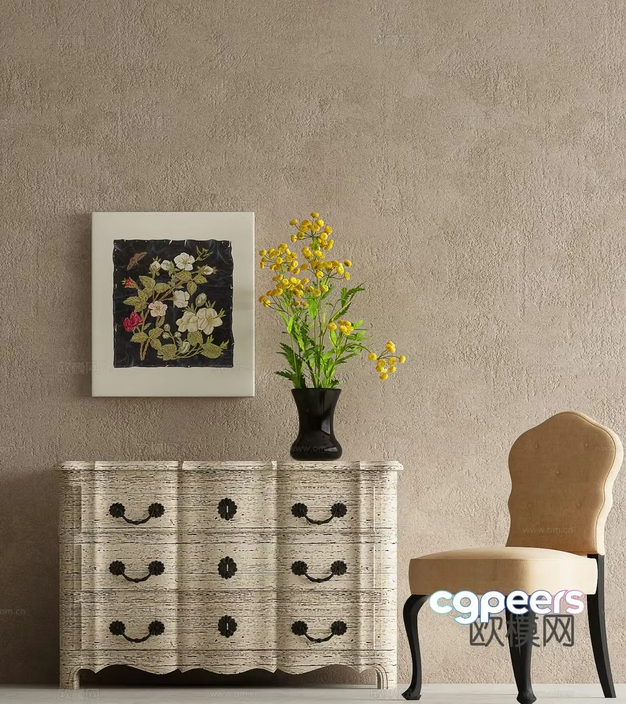 French decorative cabinet French chest of drawers French entrance cabinet 3D model