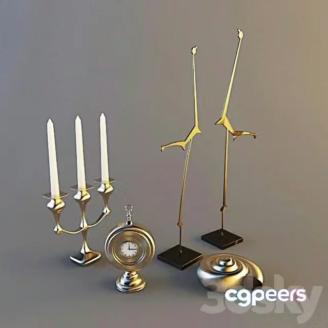 3ds Max Free – Decorative set with watch and candles