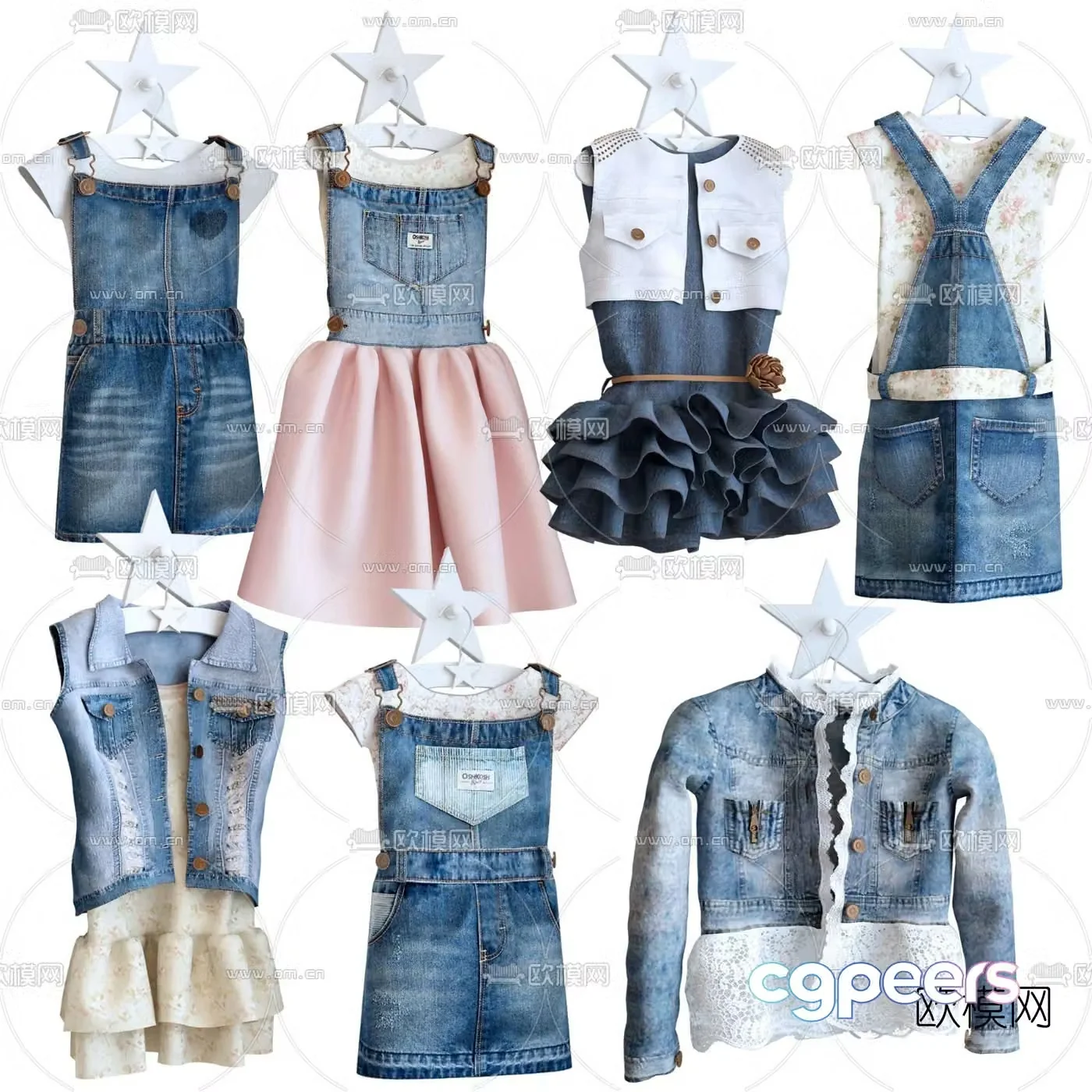 Modern denim children’s clothing 3d model