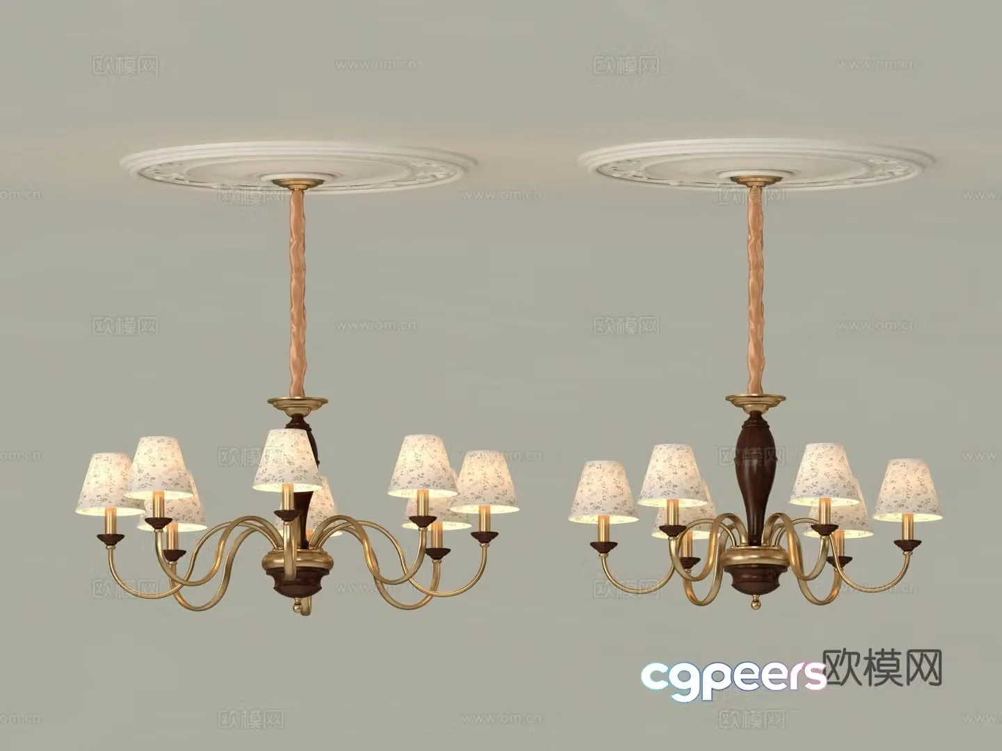 Middle-aged chandeliers living room and bedroom chandeliers cloth cover copper chandeliers American simple chandeliers copper plus wood bend 3D model