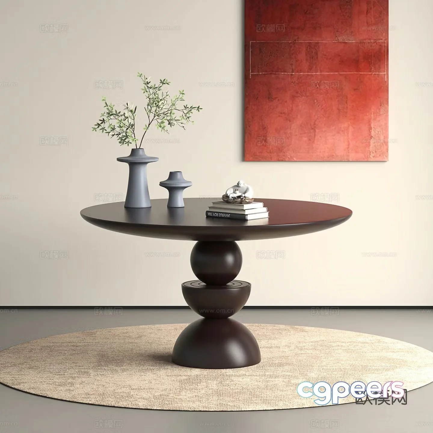 Retro dining table French round table Solid wood dining table Classical dining table 3d model