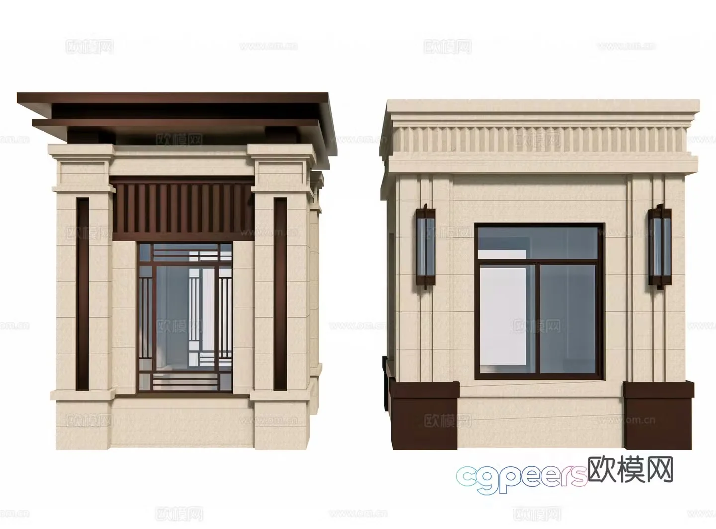 New Chinese style booth guard room security room guard gate gate post finished booth 3D model