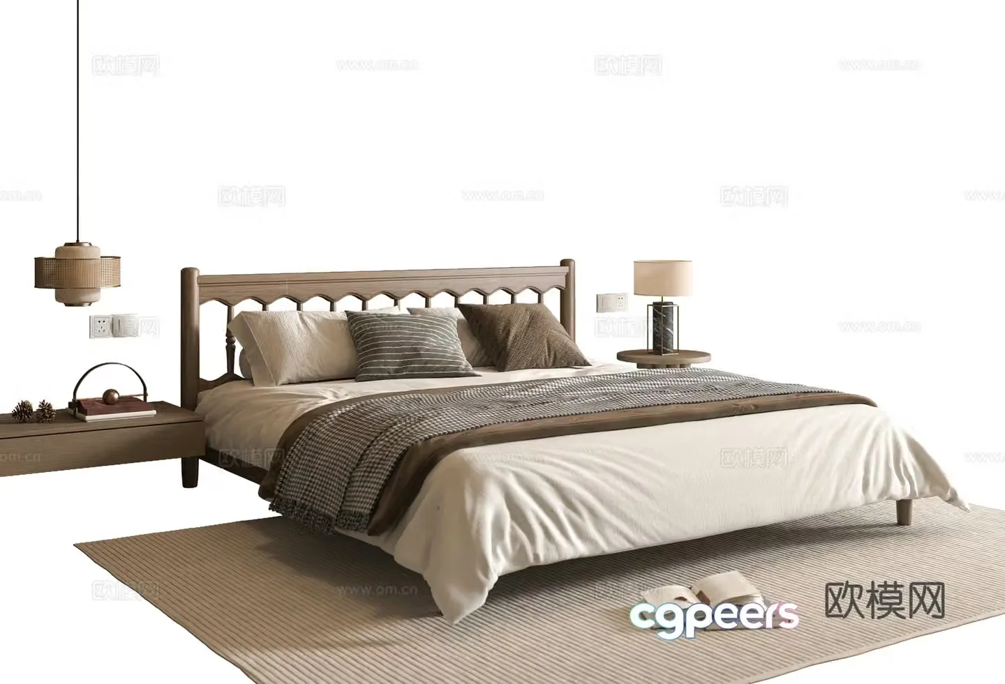 New Chinese style double bed 3D model