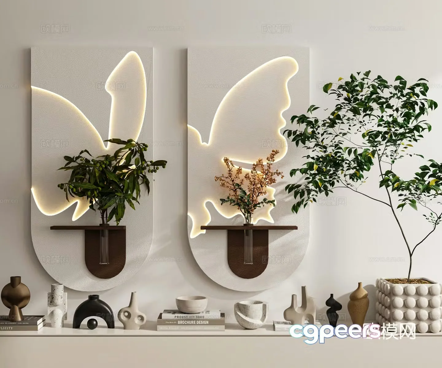 Modern cream style decorative painting hanging painting combination wall decoration pendant 3D model