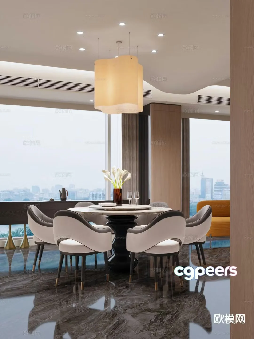 Modern round dining table and chairs 3d model