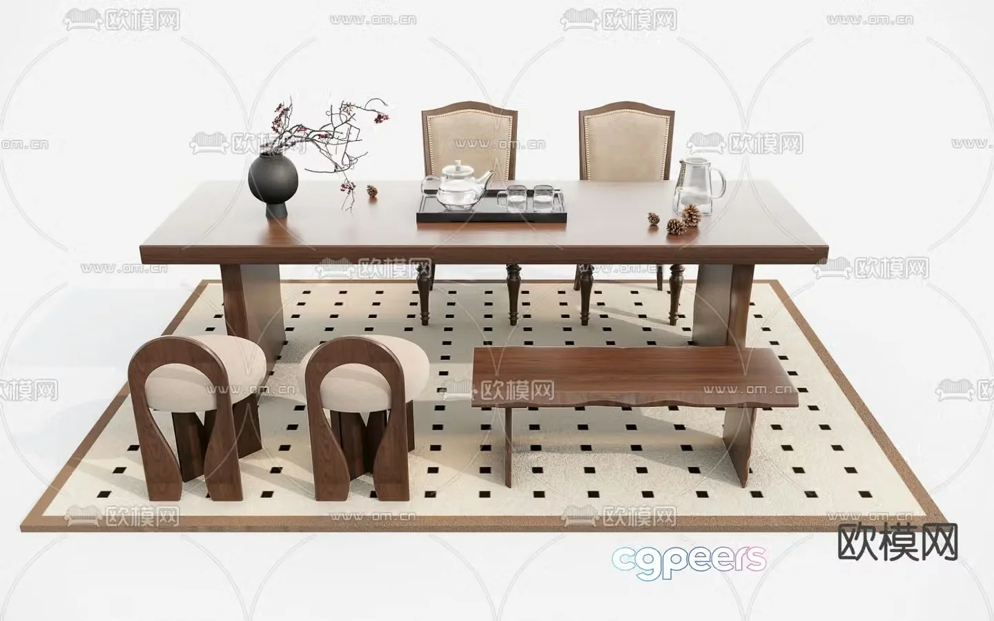 Middle-aged tea table tea table 3D model