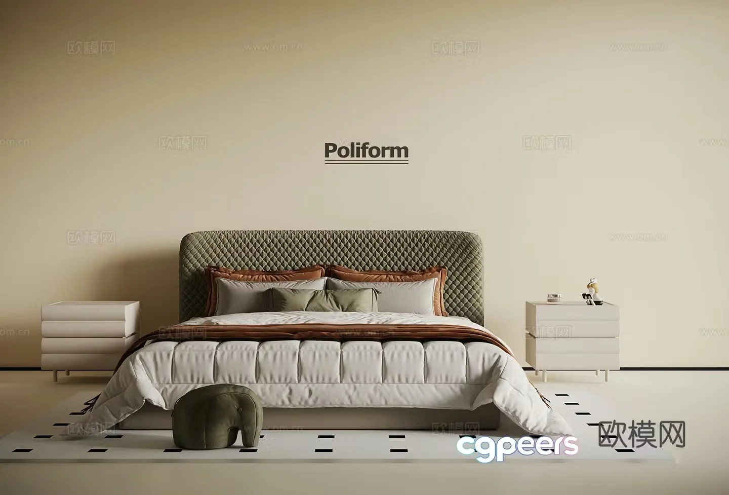 French double bed 3d model