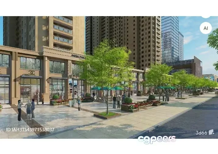 The Main Subject Is A City Street With Buildings And People 3D Model – 8850 – VRAY Render