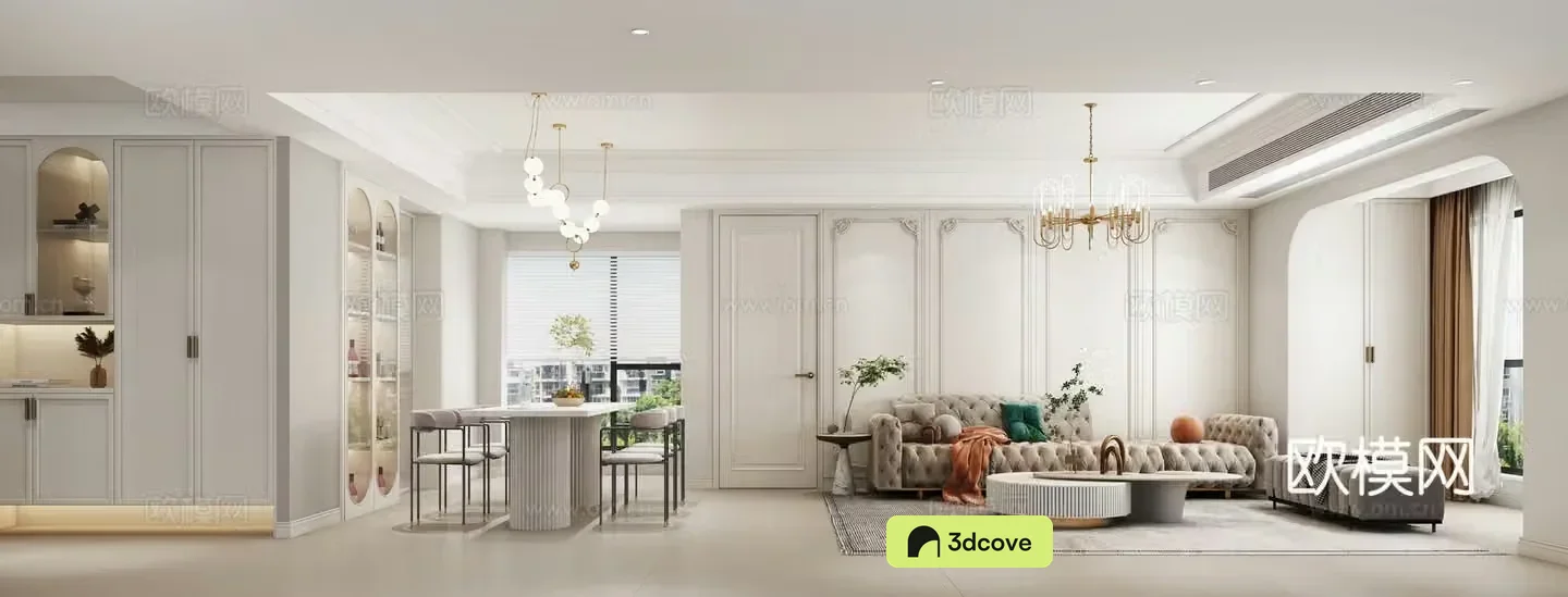 Modern French living and dining room