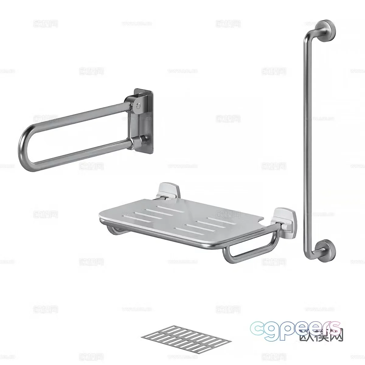 Folding seats in bathroom folding seats in bathroom safety and anti-slip wall stools for elderly people accessible 3D model for disabled people