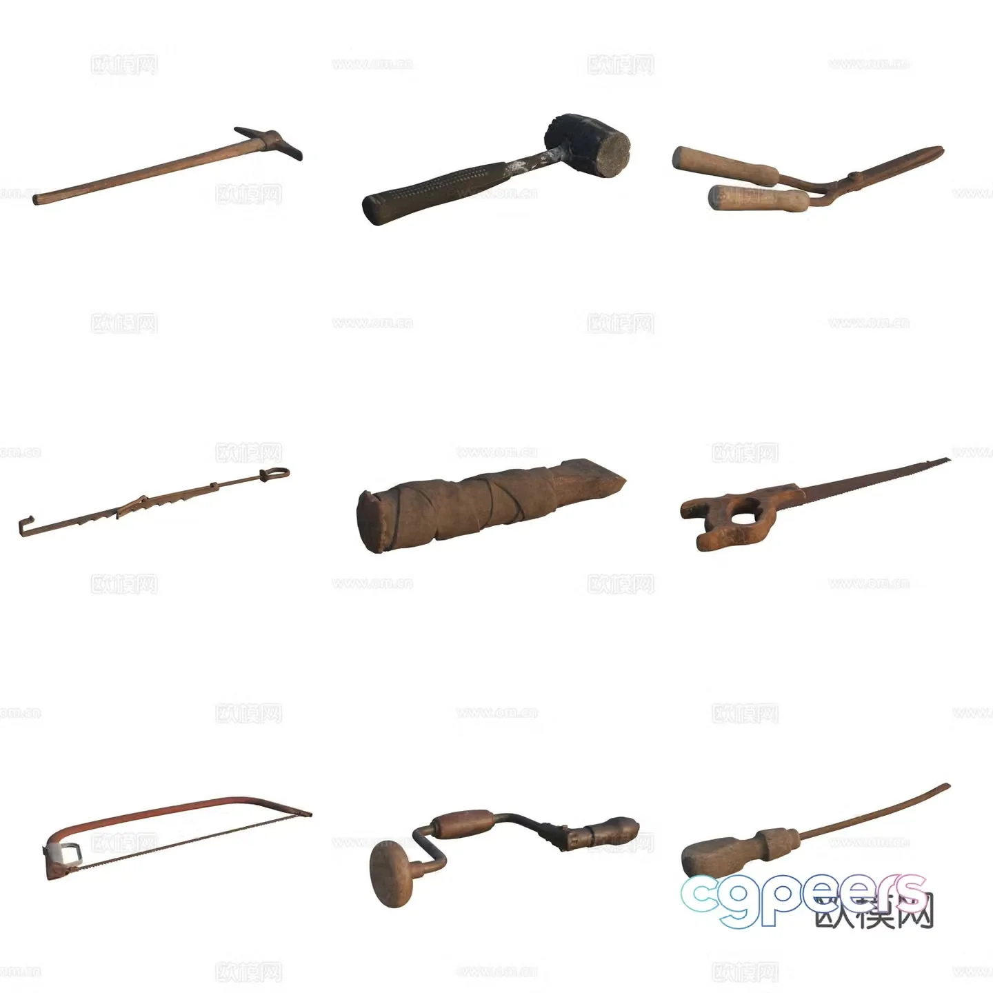 Farm tool tools axe hammer awl sickle saw 3d model