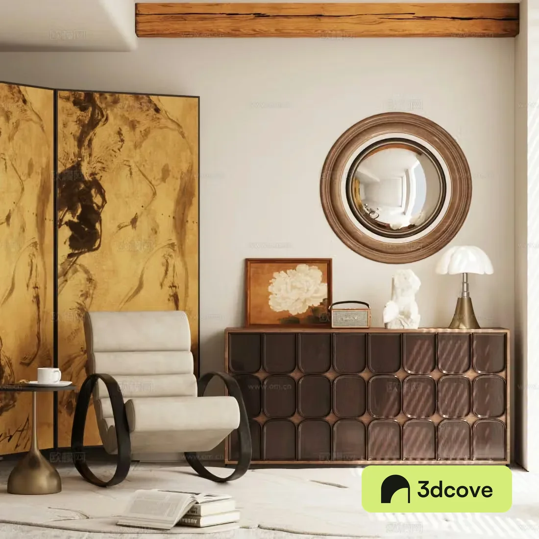 Middle-aged leisure chair retro style rocking chair medieval style chest cabinet side cabinet medieval style porch cabinet decorative cabinet 3D model