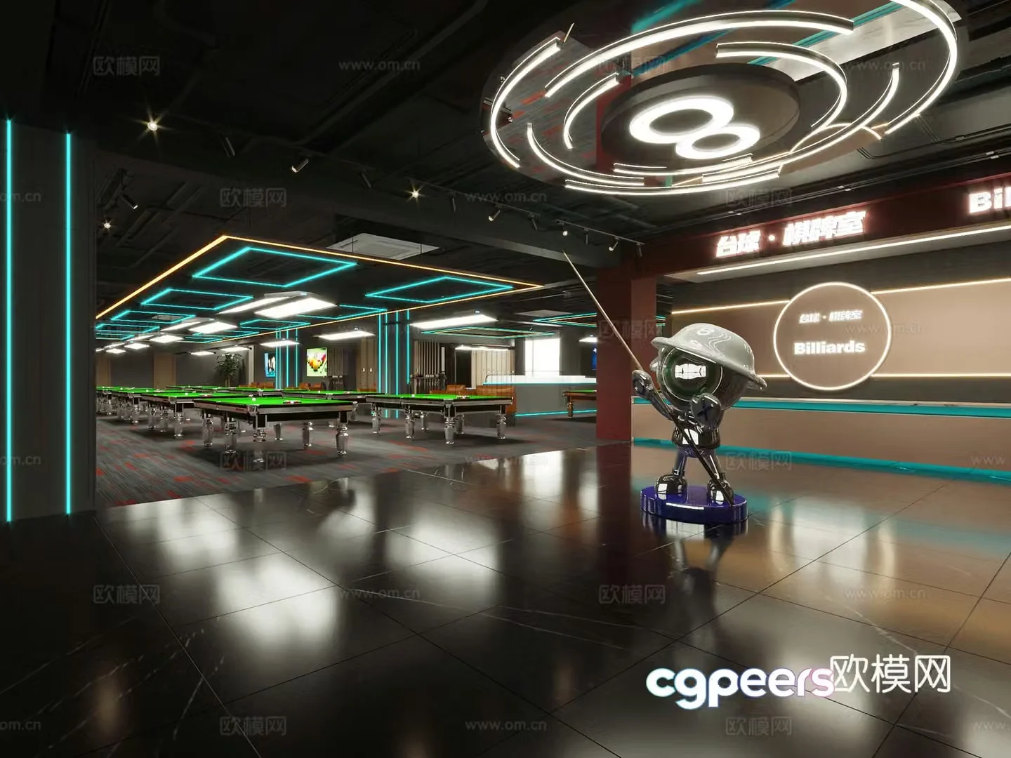 Modern billiards billiards entertainment room chess and card room 3d model