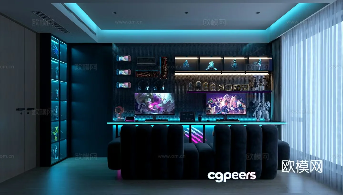 Advanced gray computer room e-sports room 3d model