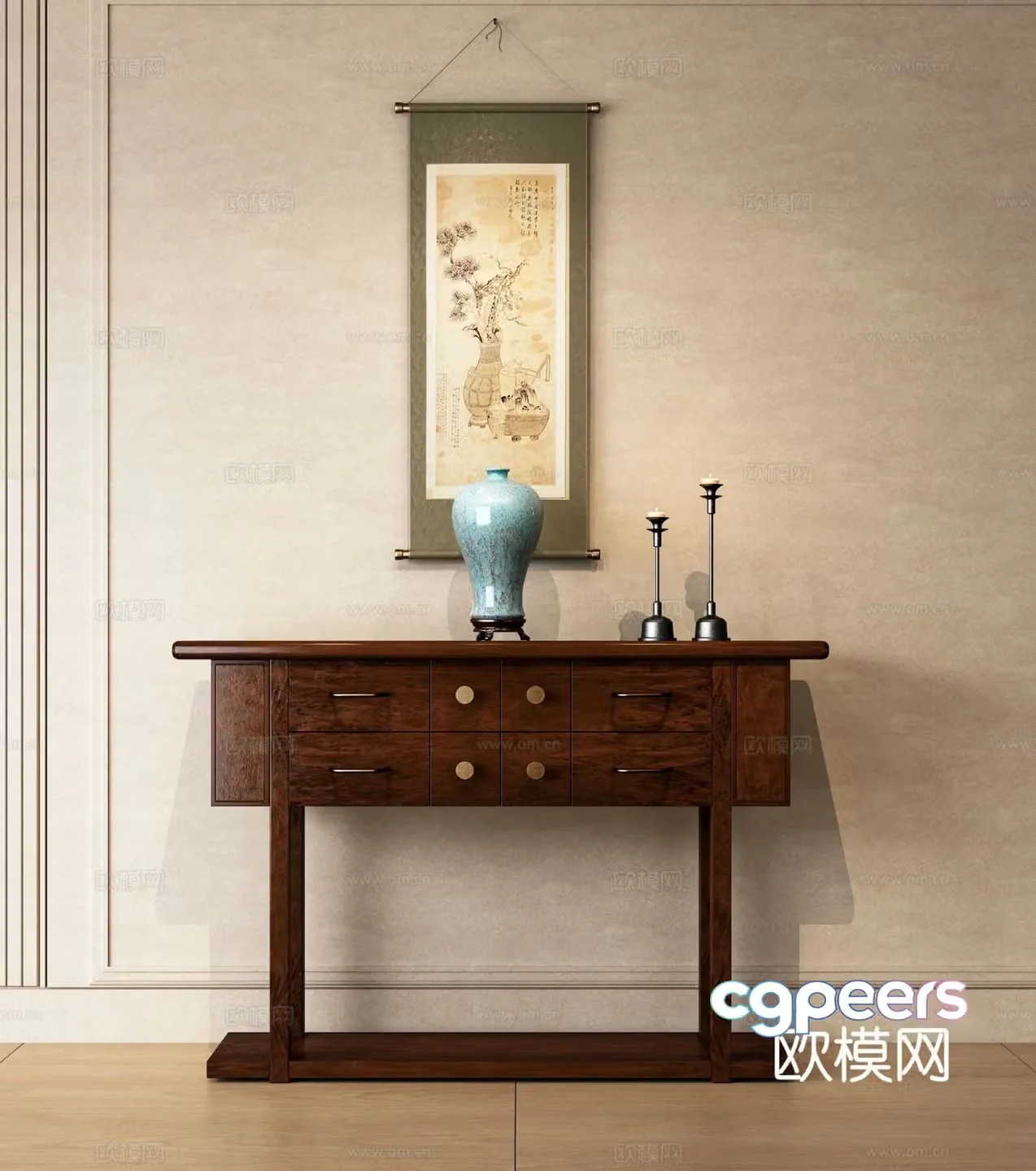 New Chinese style side view cabinet 3D model