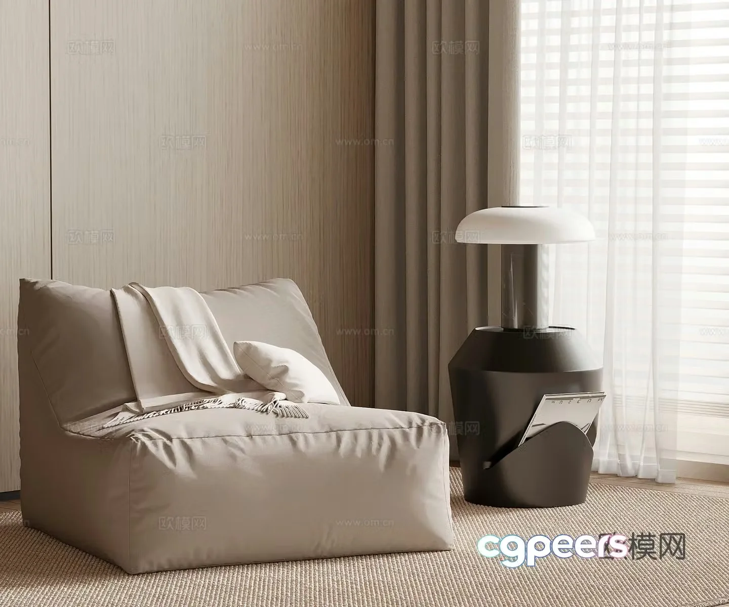 Modern cream style casual sofa lazy sofa side 3D model