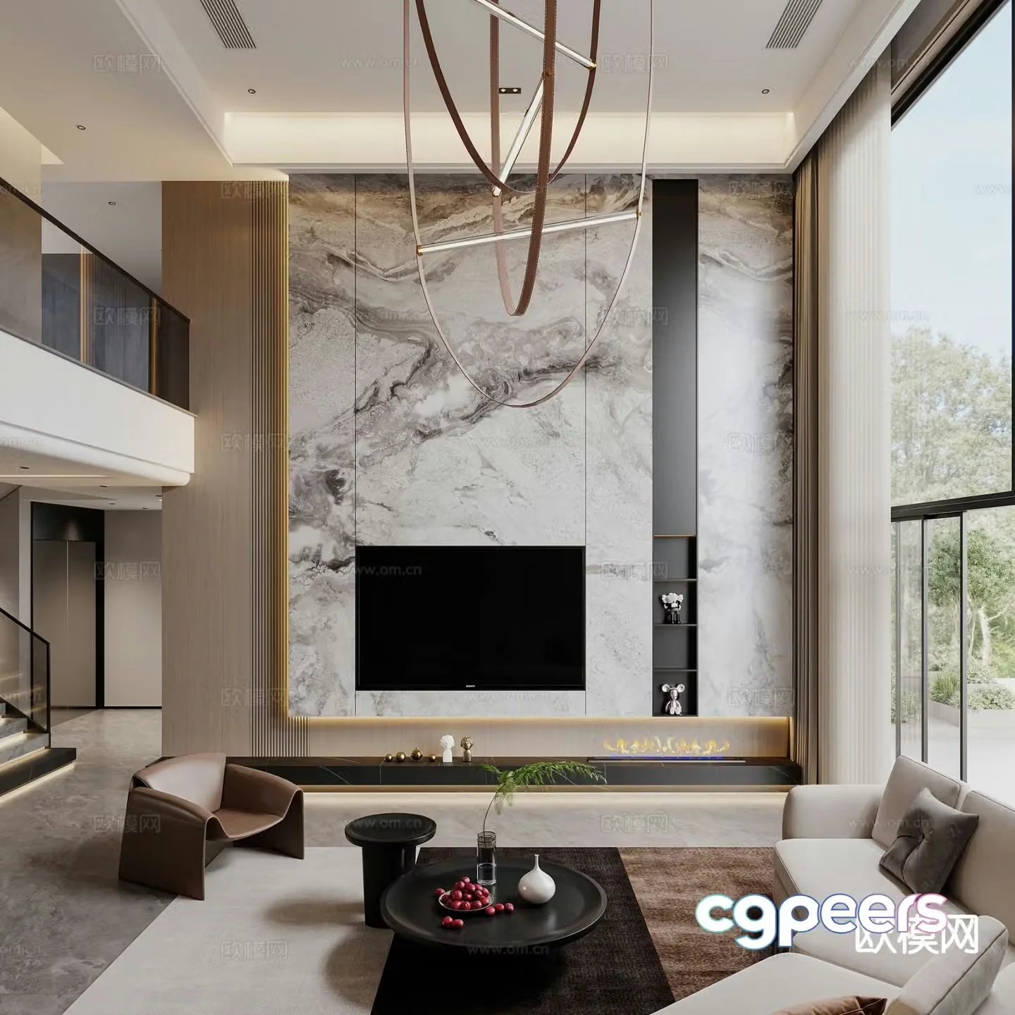 Modern villa living room empty living room 3D model
