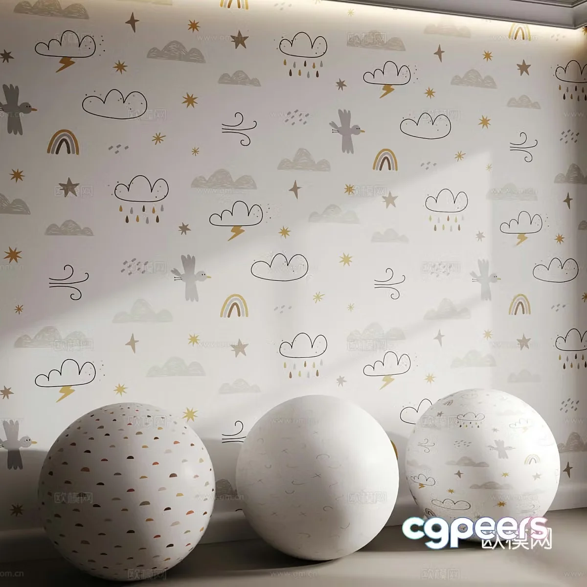 Modern children’s room wallpaper wall cloth 3d model