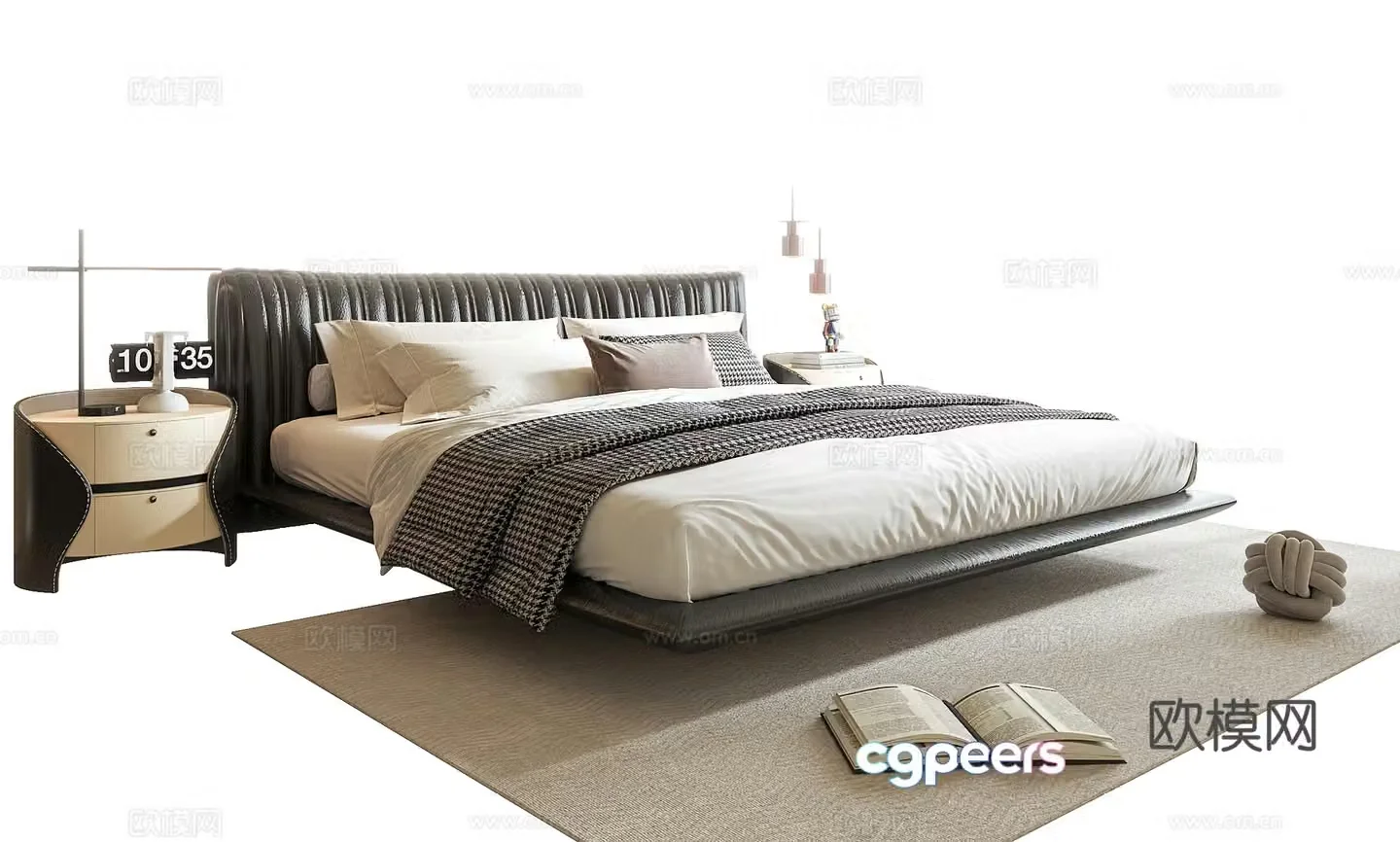 Modern double bed bedside table bedside chandeliers 3d model