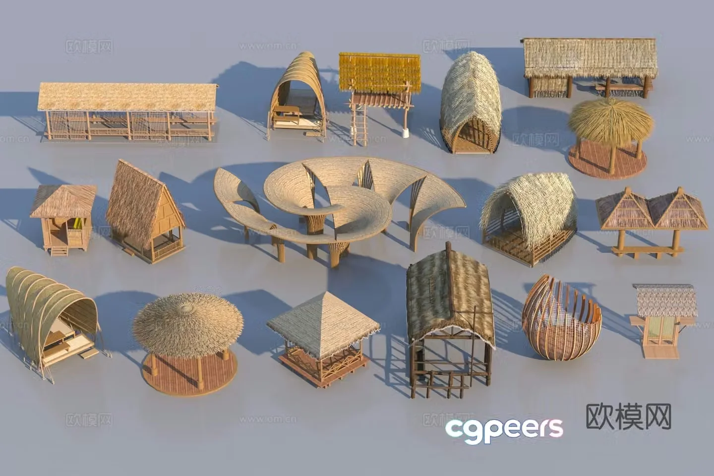 Modern gallery thatched house 3d model
