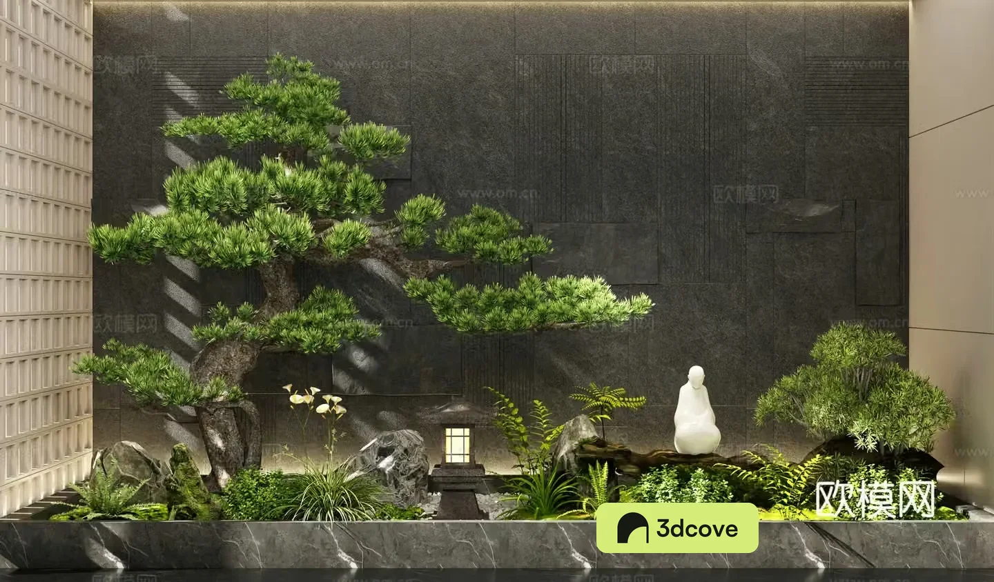New Chinese interior landscape Tree Garden Landscape Plant Pile