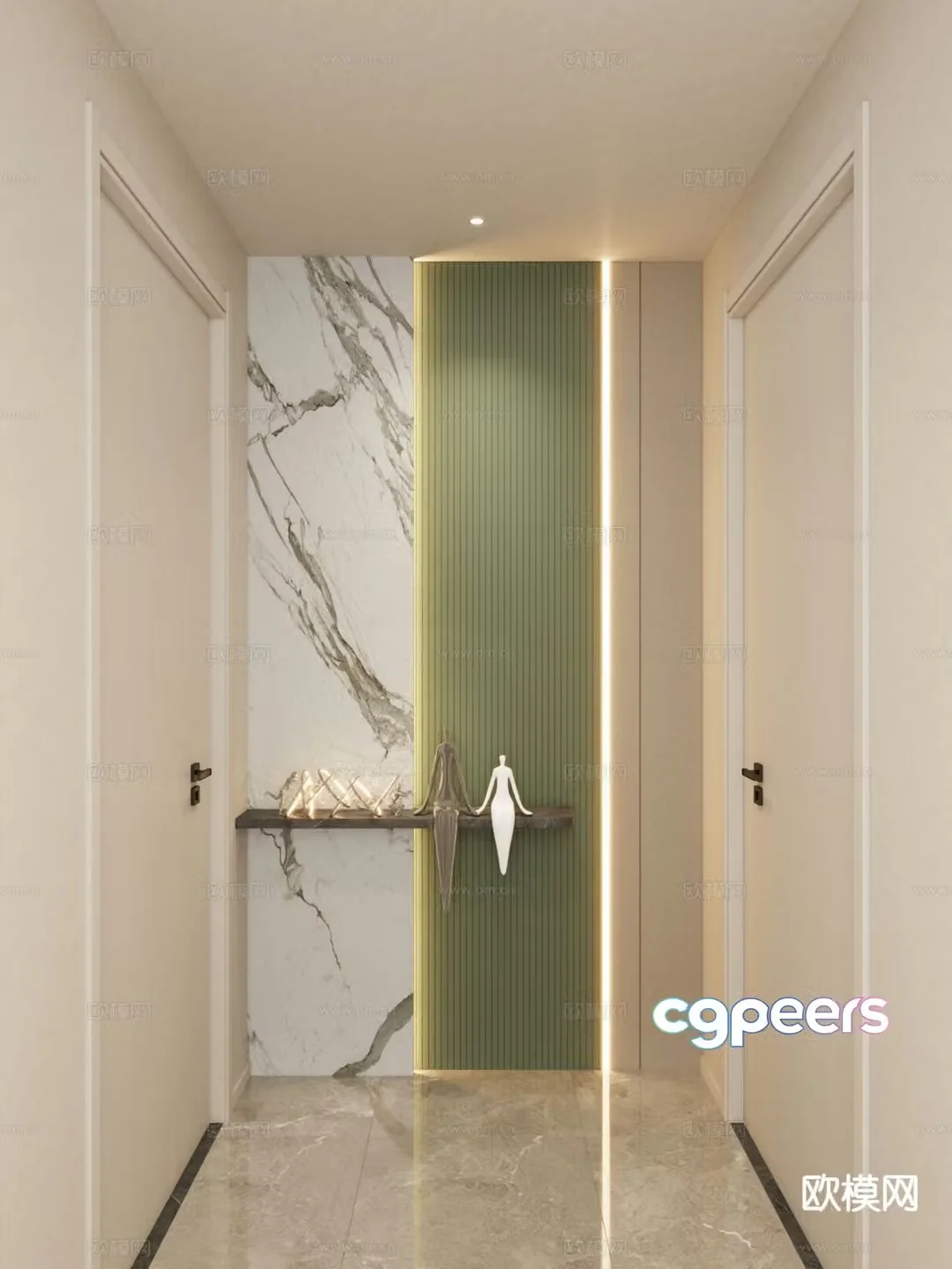 Cream style corridor end view entrance 3D model