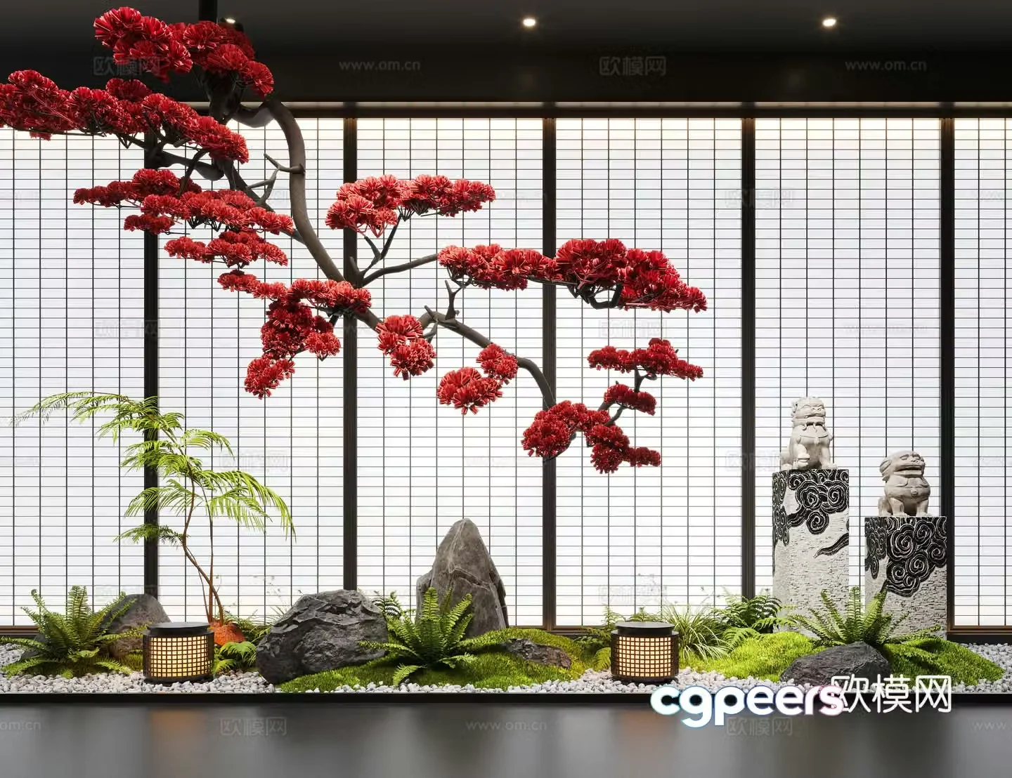 New Chinese-style interior landscape landscape landscape landscape landscape landscape sketch upside down pine trees 3D model
