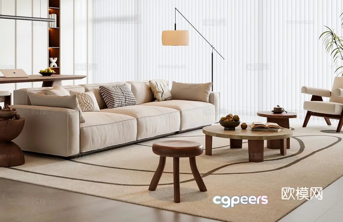 Medium style sofa coffee table combination 3D model
