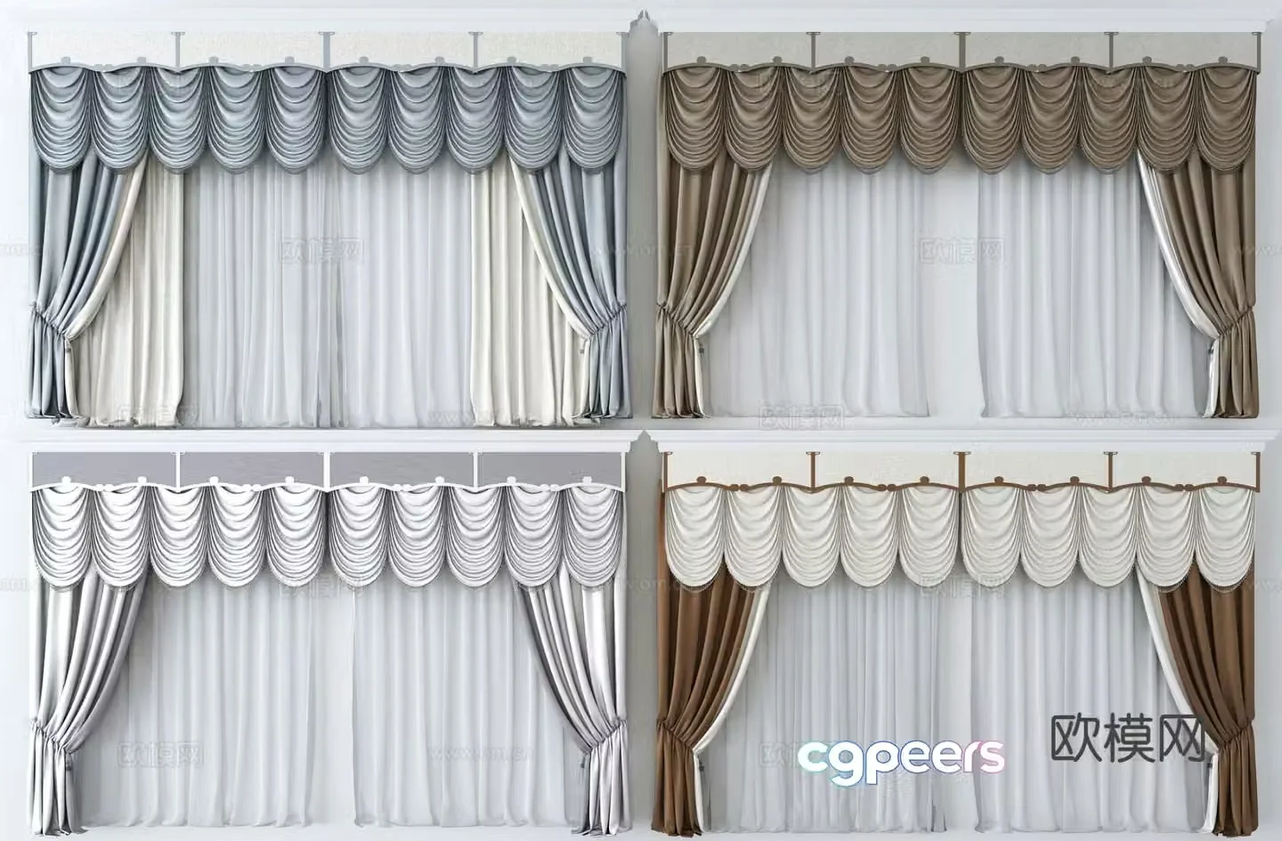 European style curtains 3d model