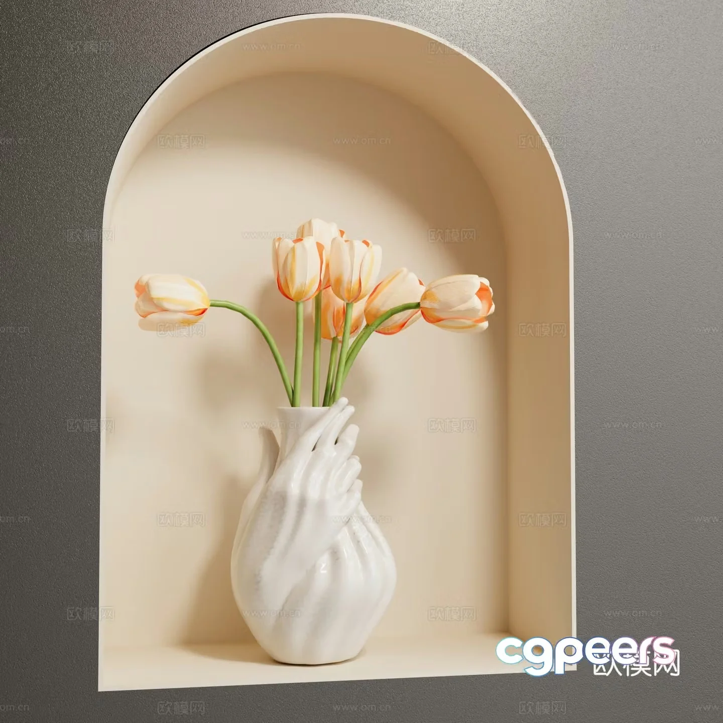 Modern vase Art back wall Modern vase Modern cream style vase Floral art Cream style 3d model