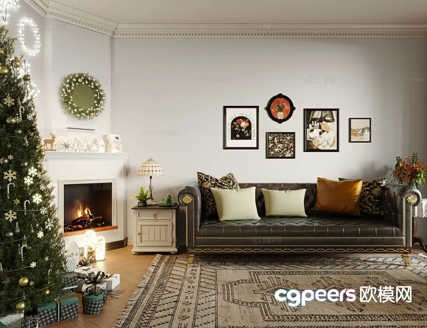 American living room Christmas theme living room 3D model