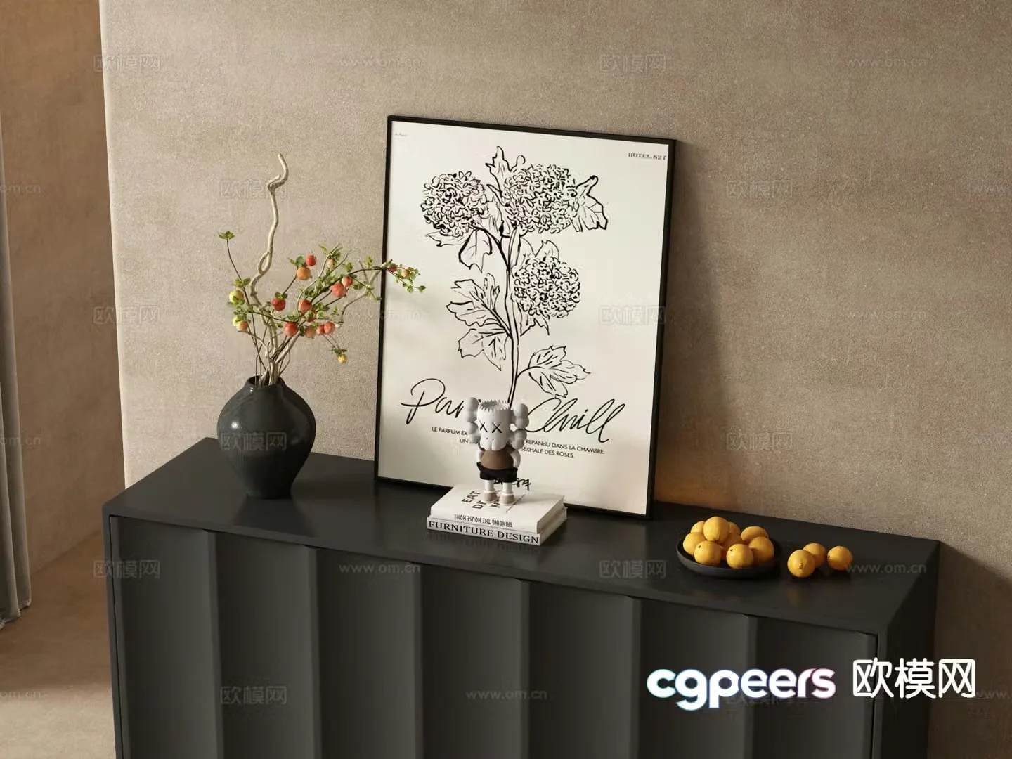 Medieval style decorative painting botanical painting 3d model