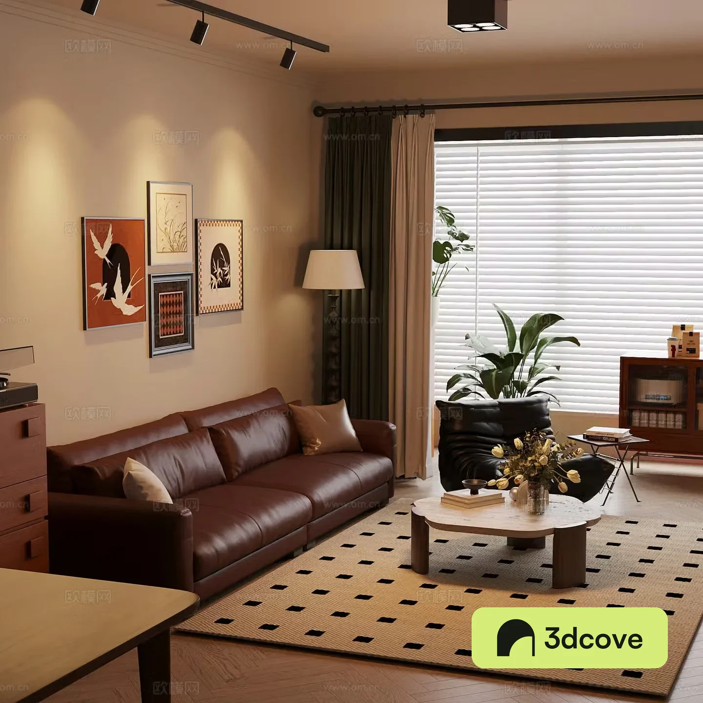 02 Middle-aged living room sofa coffee table combination 3D model