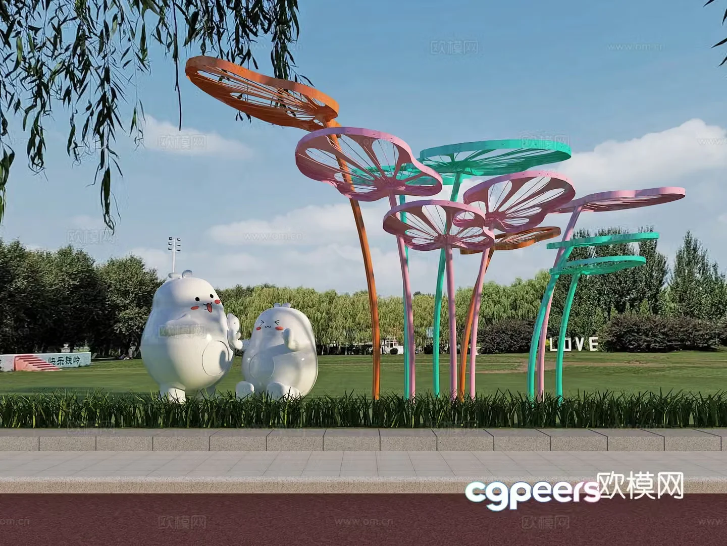 Green space installation Landscape Art sketch Sculpture 3d model