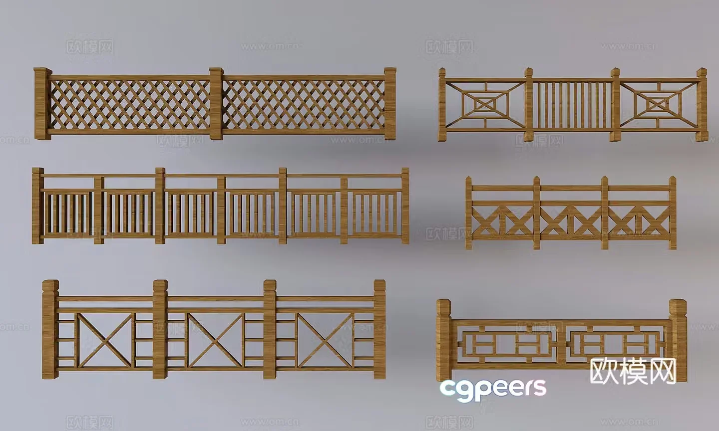Middle-aged stair railing solid wood handrail fence hollow partition guardrail 3D model