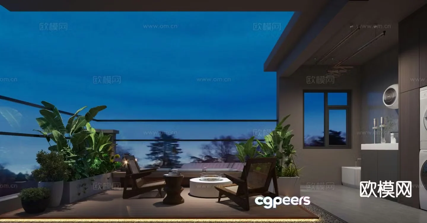 Landscape balcony terrace rooftop garden 3d model