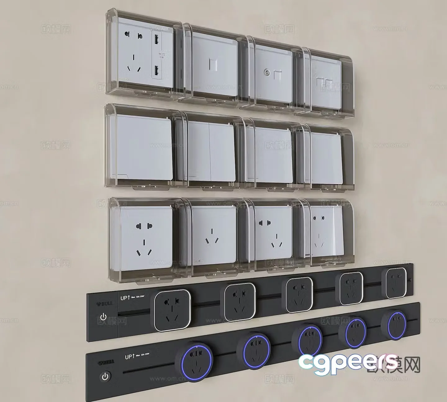 Switch socket panel waterproof box network socket movable track socket 3D model