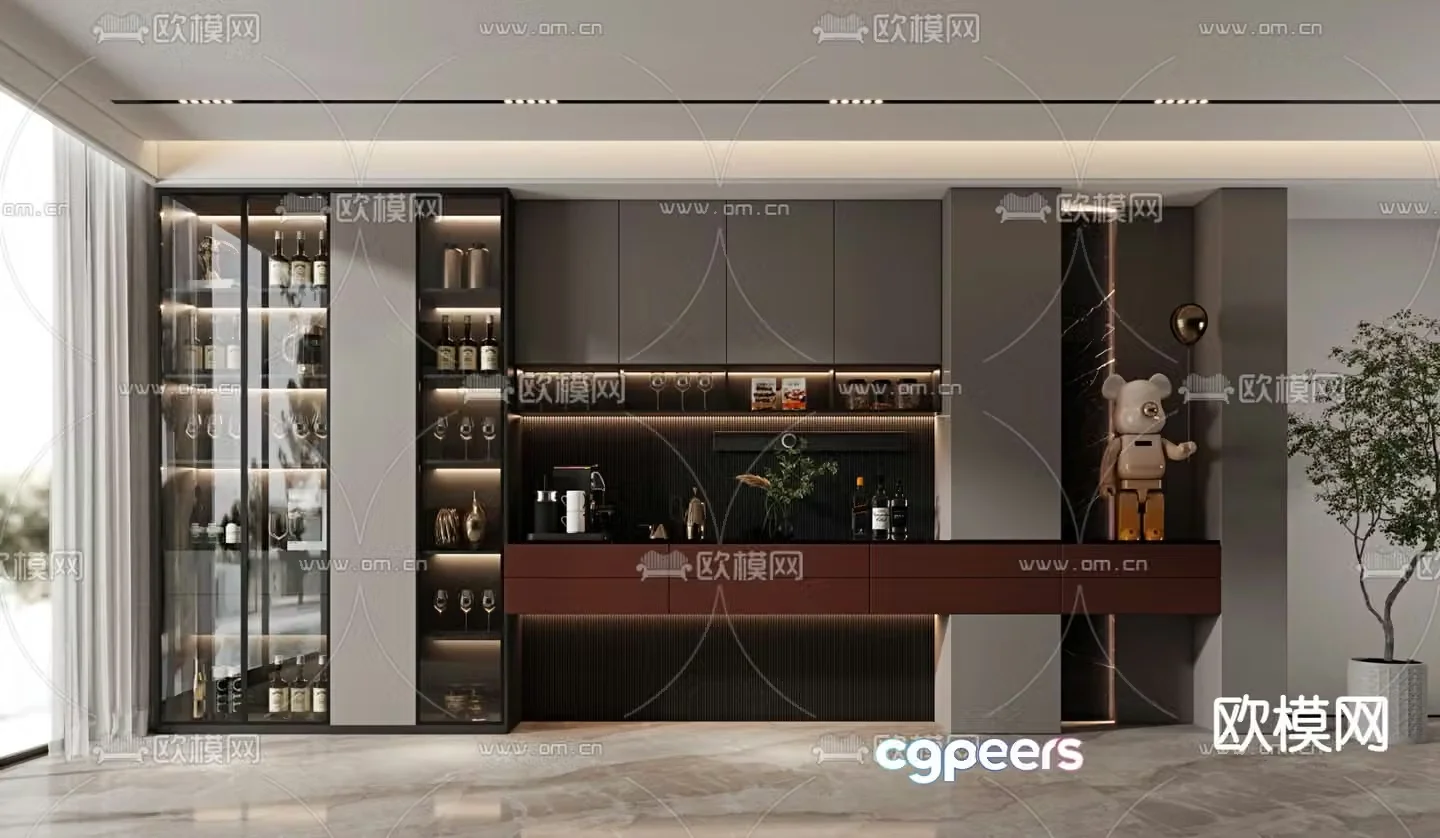 High-end gray wine cabinet and sideboard 3D model