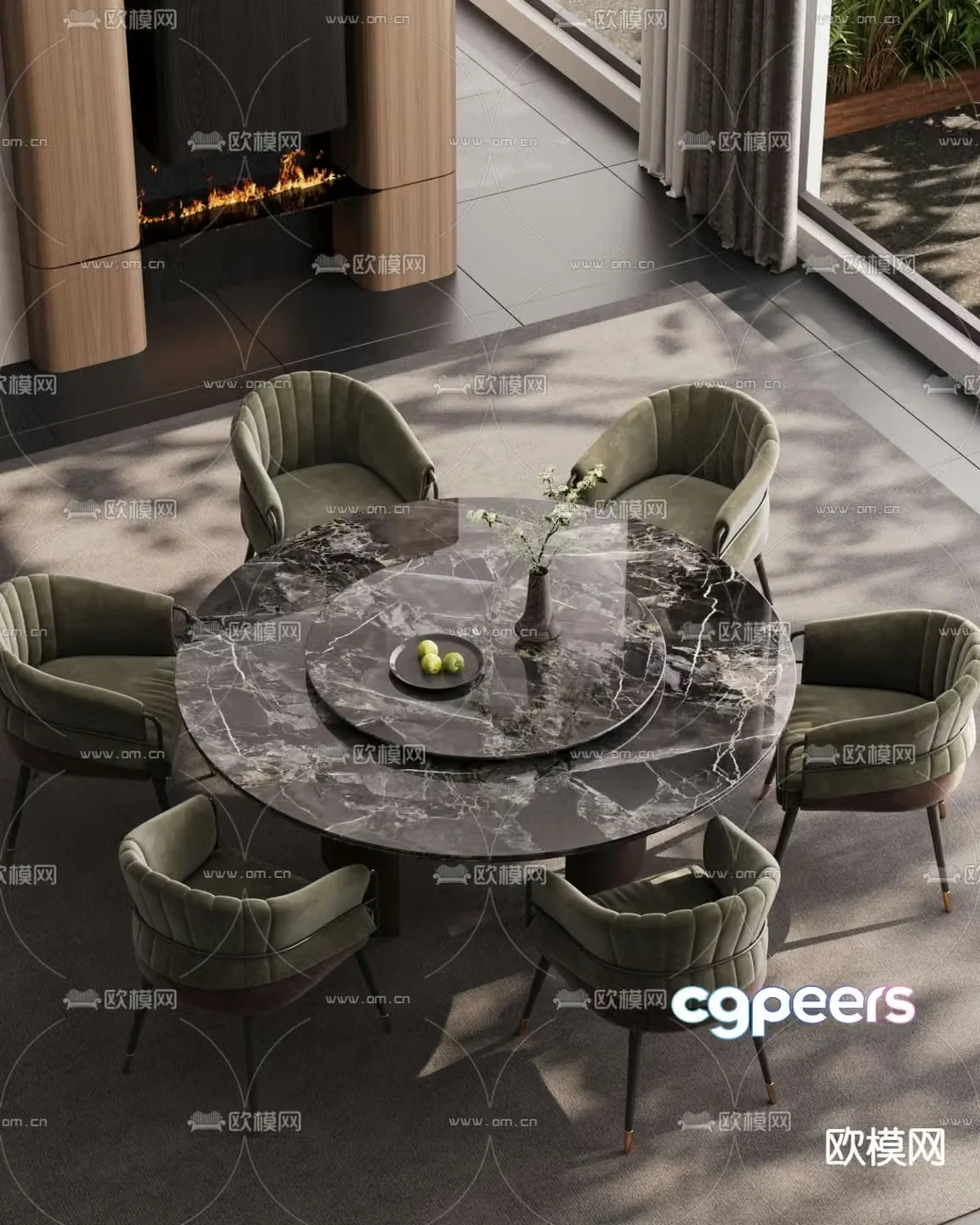 Light luxury dining table and chairs round dining table 3D model