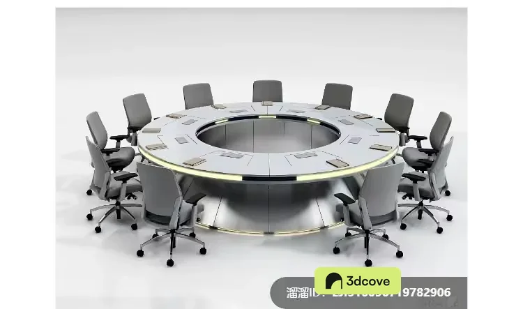 A Large Round Conference Table With A Circular Cutout In The Center Surrounded
