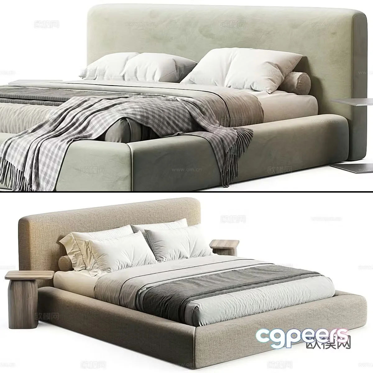 Fabric double bed Fabric bed Bedding products Hotel double bed B&B Double bed Cream style double 3D model