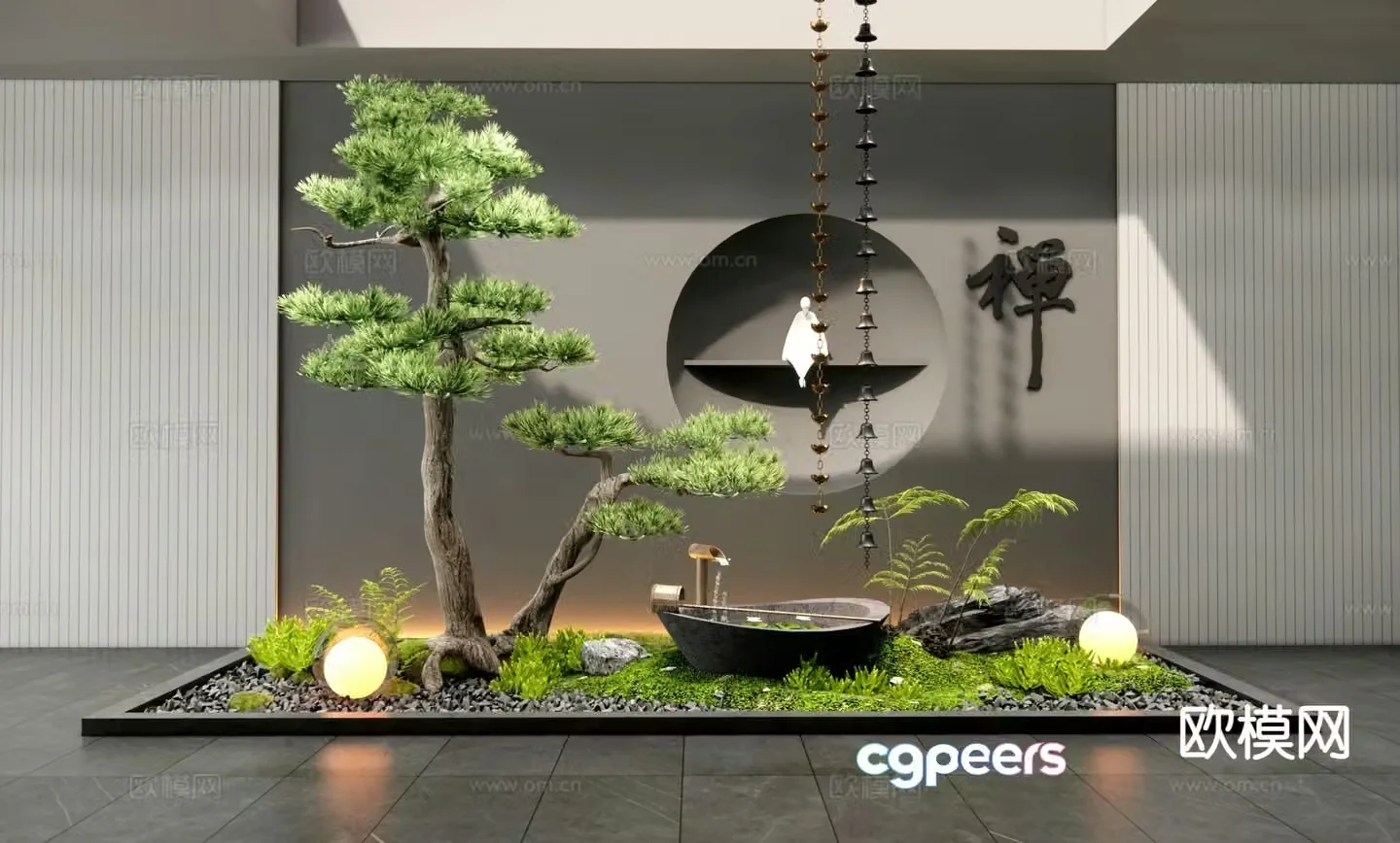 New Chinese style indoor landscaping courtyard sketch 3D model