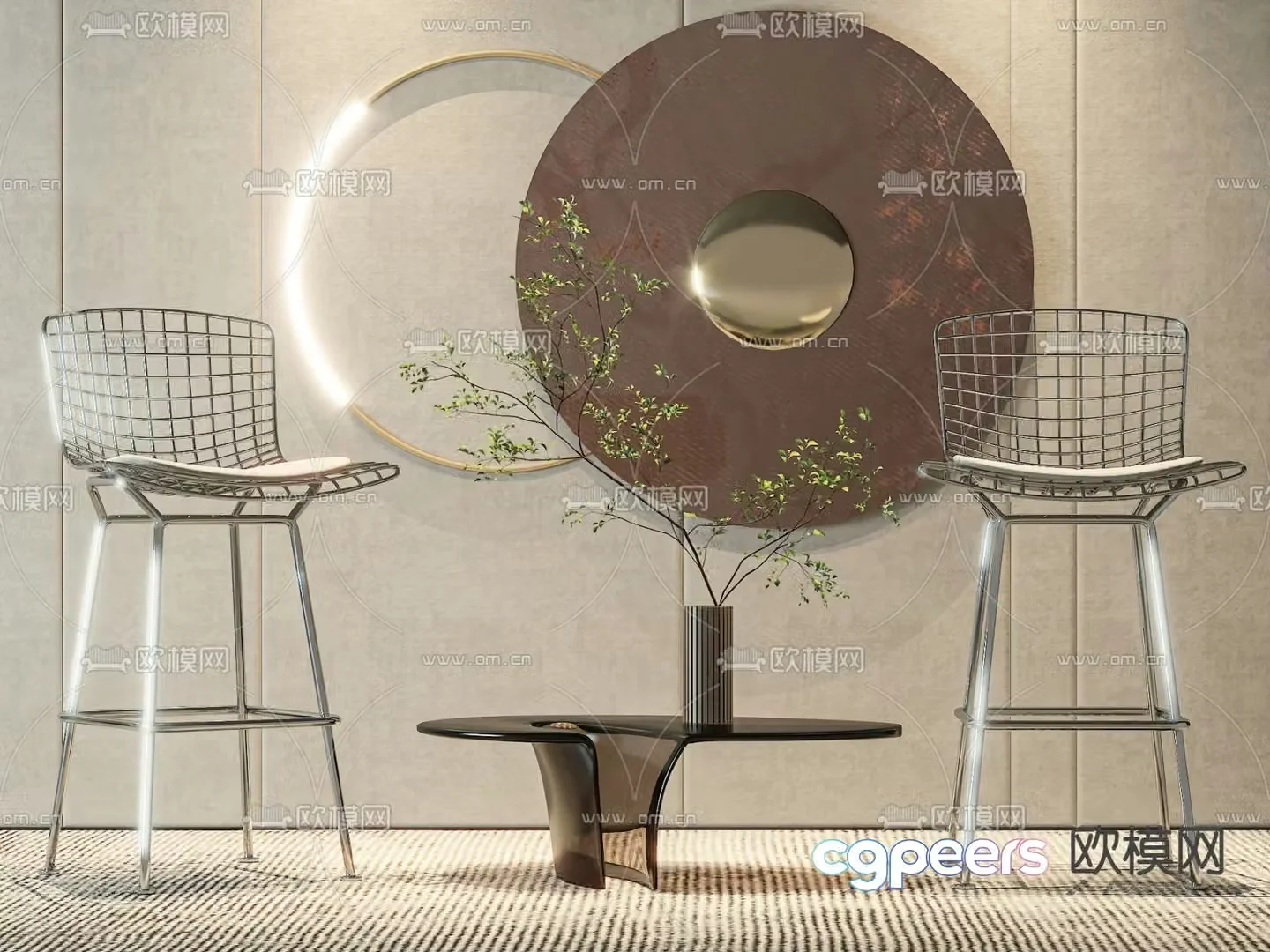 Wrought iron bar chair bar stool bar stool 3D model