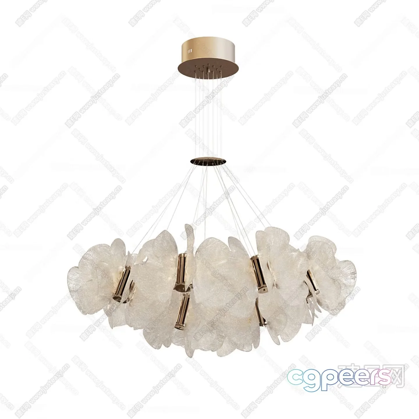 A Chandelier With A Gold And White Design 3D Model – 9624 – CORONA Render